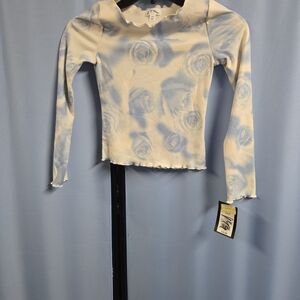 Size 6/7 art class Blue & White Rose Ribbed Long Sleeve Top